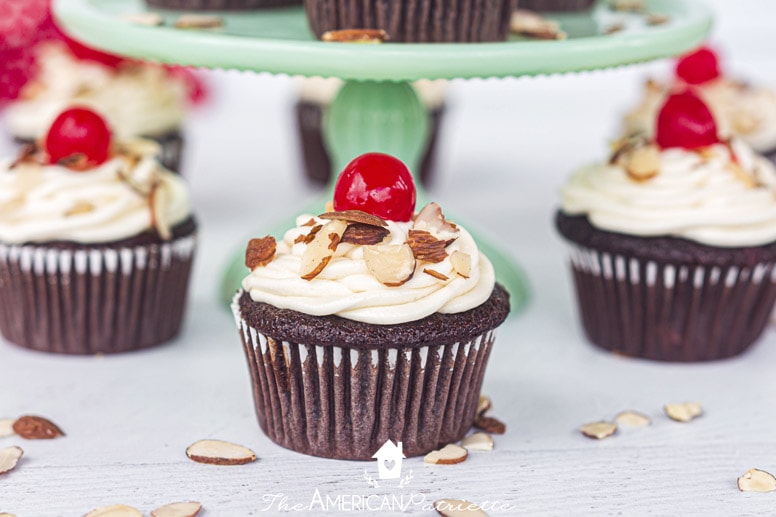Cherry Chocolate Cupcakes with Almond Buttercream Frosting